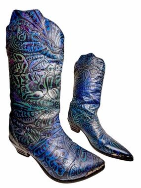 Vintage Zodiac USA Peacock Tooled Leather Cowboy Boots Womens 8